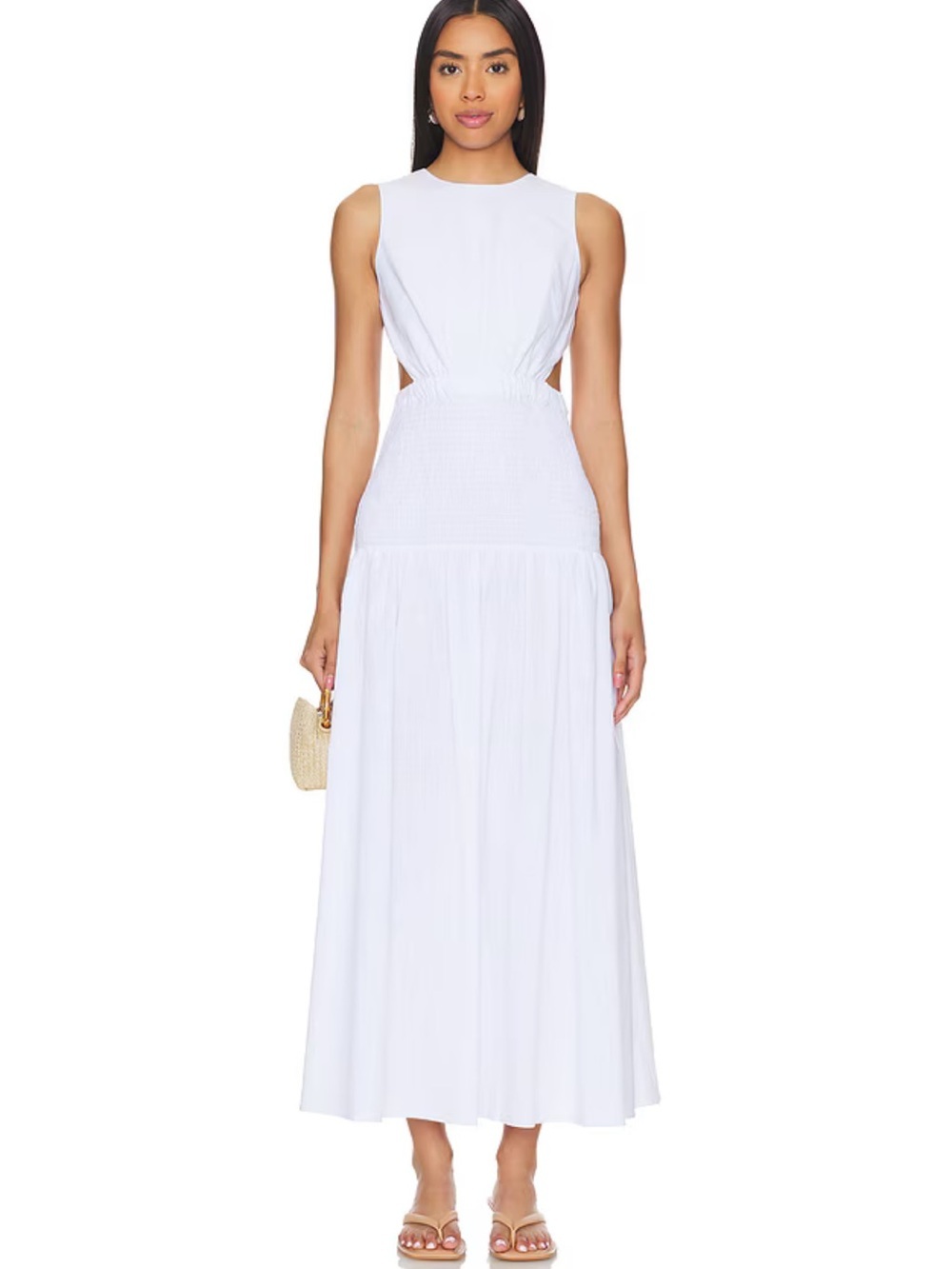SNDYS Lottie Dress White Sleeveless Cutout Maxi Dress Smocked Waist Revolve XXS